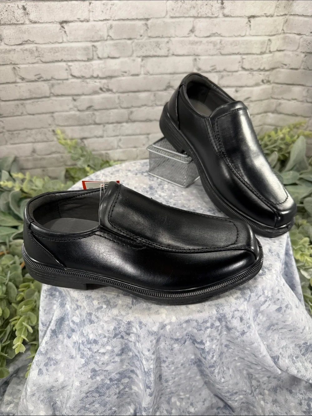 DEER STAGS “Greenpoint Jr.” Black Faux Leather Square Toe Dress Loafers Boys 3M